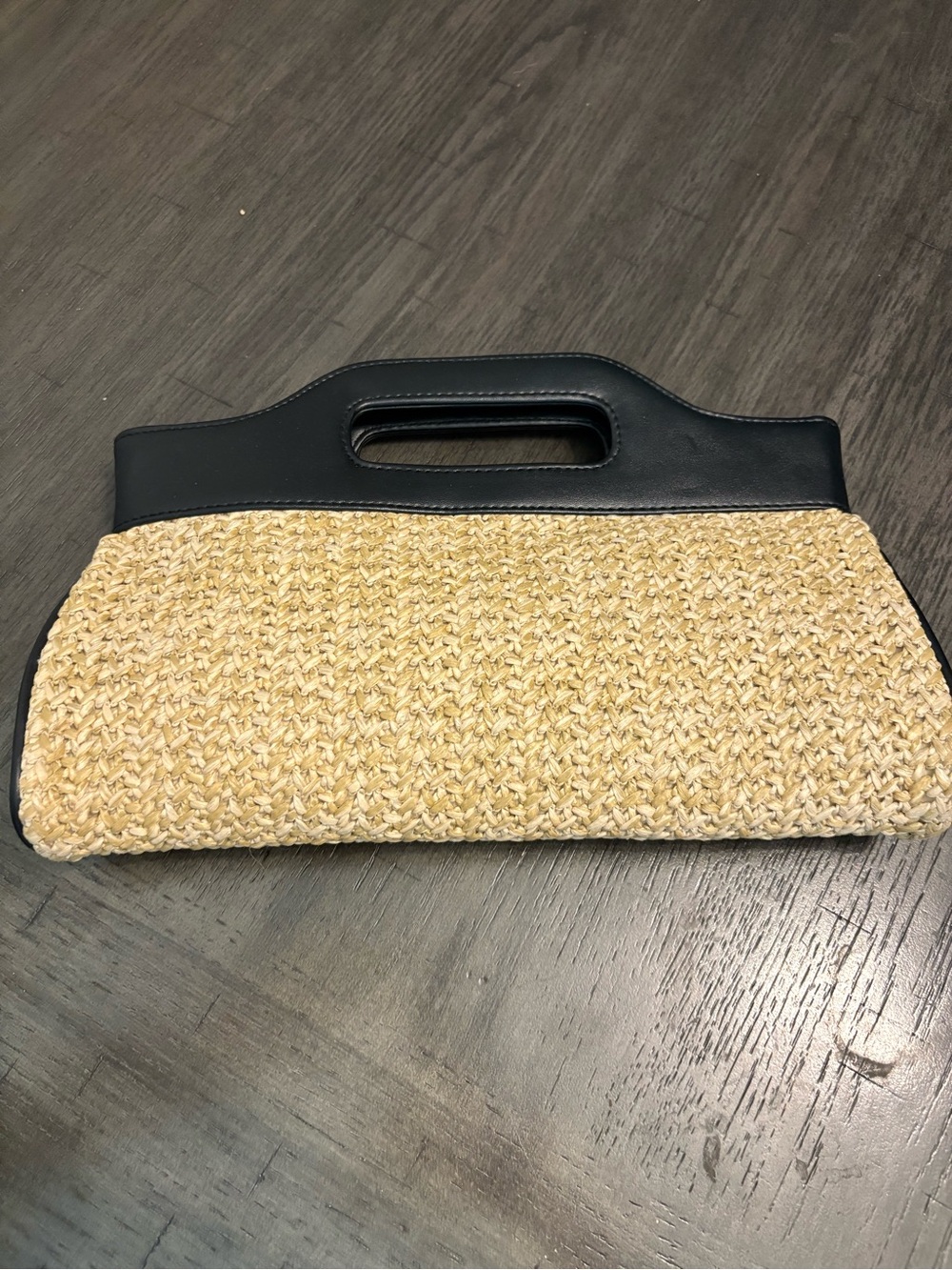 LOFT Natural Straw Clutch with Black Trim